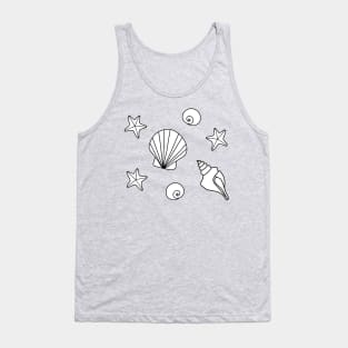 White Cartoon Seashells and Starfish Pattern on a Lavender Backdrop, made by EndlessEmporium Tank Top